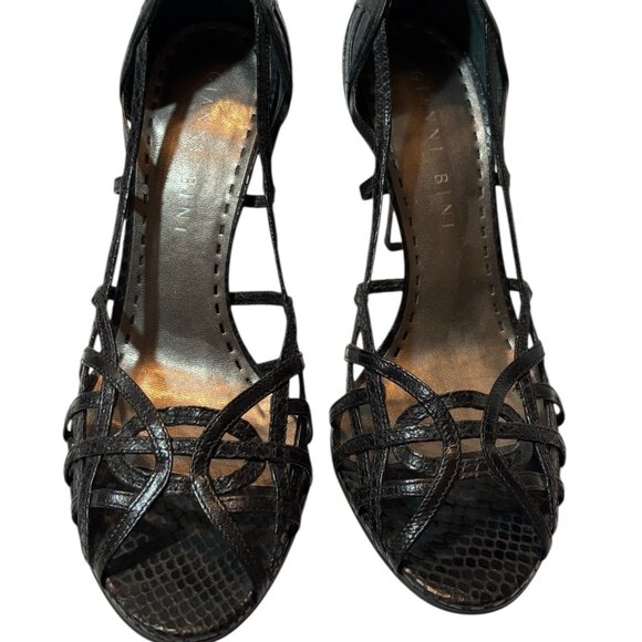Black Snakeskin-Patterned Strappy Heels By Gianni Bini Womens Peep-Toe Style 9.5 - Picture 4 of 7